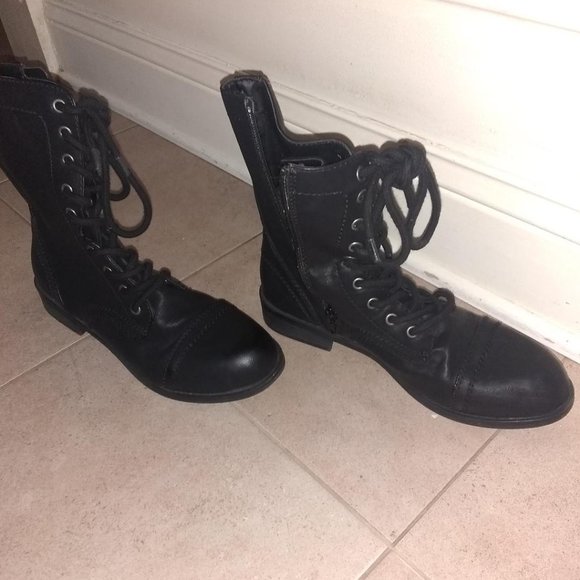 Rich Black Lace Up Boots - Picture 3 of 4